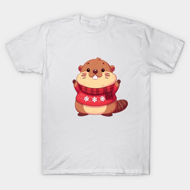Cute Christmas Marmot T-Shirt by Takeda_Art